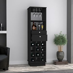 Mobile Bar Nero Wengue per 12 Bottiglie con 2 Cassetti e 1 Ripiano - Product Image 2