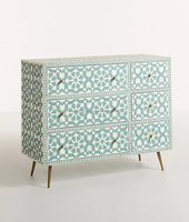 Meilleure qualité incrustation d'os blanc et vert clair 6 tiroirs incrustation d'os commode et commode décoration de salon Made In India