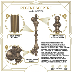 Poignée de porte moderne en laiton massif Premium Regent Sceptre |   Poignée de porte d'entrée principale d'hôtel inspirée du mobilier royal - Product Image 4