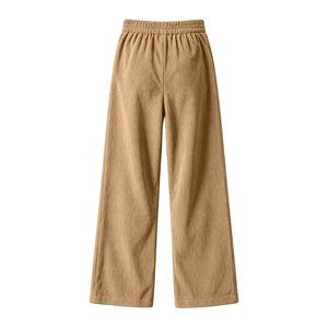 Pantalon large en velours côtelé taille mi-haute pour femme, couleur unie, coupe décontractée, poches utilitaires plates, longueur intégrale, style automne - Product Image 2