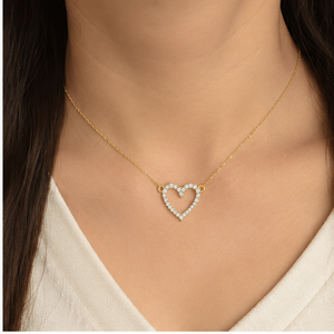 Women's 10K <b>Solid</b> <b>Gold</b> Custom Iced Open Heart Lab Grown Diamond <b>Pendant</b> Perfect Wedding Anniversary Gift Fine Jewelry Necklaces - Product Image 3