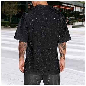 เสื้อยืดคอกลมแขนสั้นผู้ชายสีดำประดับเพชรเทียม โลโก้ด้านหน้า ผ้าฝ้าย 100% เป็นมิตรกับสิ่งแวดล้อม ระบายอากาศได้ดี สวมใส่สบาย - Product Image 3
