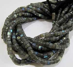 Perles de Labradorite Naturelle Bleue Chatoyante en Forme de Pneu, Rondelles Facettées 6-7mm, Couleur Grise - Product Image 1