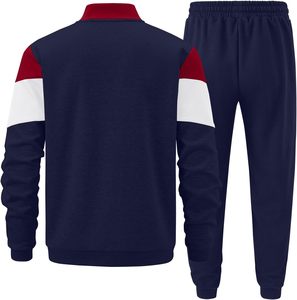Men's Color Block Tracksuit Full Zip Sporty <b>Jogger</b> Set Red <b>White</b> Navy Polyester Cotton Autumn Wear - Product Image 4