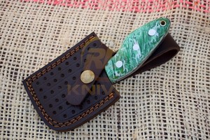 Couteau à découper artisanal en acier Damas avec manche en résine et étui en cuir, pour extérieur, EDC, DIY, OEM, vente en gros - Product Image 6