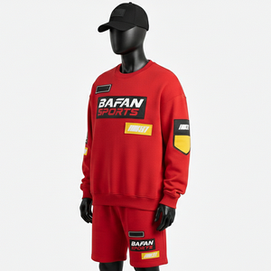 Conjunto de Sudadera y Pantalones Cortos de Felpa de Algodón Cepillado de Lujo para Hombre, Color Rojo, Logotipo Estampado, Uso Diario - Product Image 1