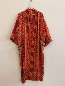 ชุดกิโมโนผ้าไหมทำมือสำหรับผู้หญิง สไตล์วินเทจ ผ้าเครปไหม เสื้อคลุมกิโมโนยาว - Product Image 2