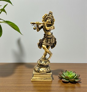Artesanía de latón Señor Krishna estatua religiosa hindú Dios indio ídolo escultura dotado de interior y al aire libre de modelo - Product Image 5