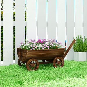 Carrello da Giardino Mobile in Legno con 4 Ruote, Piccolo Carretto per Fiori con Foro di Drenaggio per Vasi e Fioriere - Product Image 2