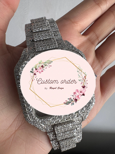 Montre de luxe personnalisée pour homme, style arabe, plaquée rhodium, avec diamants et moissanite, boîtier carré, affichage chiffres arabes - Product Image 3