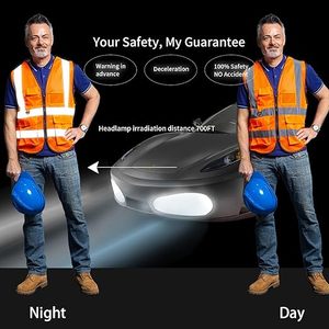 Hi Vi Reflective Safety Vest ANSI/EN ISO CLASS 3 High Visibility <b>Construction</b> <b>Work</b> <b>Jacket</b> - Product Image 6