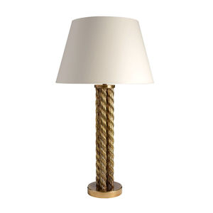 <b>Vintage</b> Hand-Rubbed Antique Brass Finish Modern Sculptural Metal Table Lamp With Linen Shade Perfect For Bedside Table Decor - Product Image 2