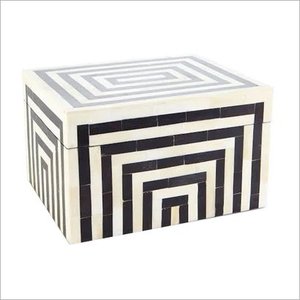 <b>Rectangular</b> Storage Box Black White Geometric Inlay Pattern Decorative Jewelry Case Resin Wood Hand-painted Multi-functional Art - Product Image 5