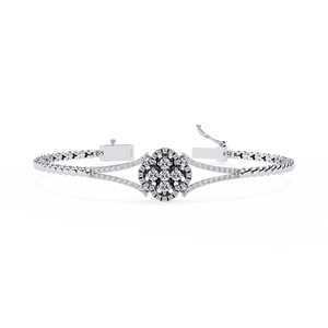 Women's 925 <b>Silver</b> Rhodium Plated Moissanite <b>Bracelet</b> Round Brilliant Cut Flower Design Claw Setting Classic Wedding <b>Bangle</b> - Product Image 1