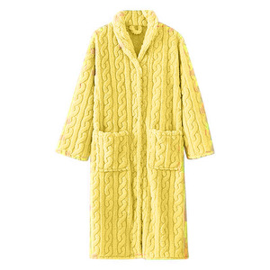 Peignoir de bain en flanelle thermique pour femmes, pyjama à capuche, épais, chaud, manches longues, couleur unie, vêtements de nuit pour toutes les saisons, 100% polyester - Product Image 3