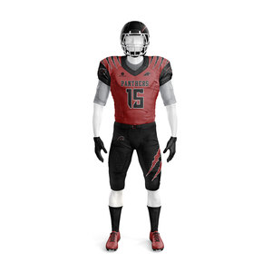 Conjunto de Camiseta y Pantalones de Fútbol Americano Sublimados Personalizados – Uniforme de Equipo de Fútbol Americano Rojo y Negro |   Fabricante Mayorista - Product Image 2