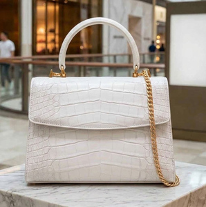 Sac à main de luxe vintage pour femme en cuir exotique blanc fait main, avec poignée supérieure détachable et compartiment pour téléphone portable - Product Image 3