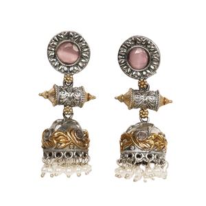 Pendientes de latón oxidado con bisel de flor en dos tonos y plata antigua ARTS JEWELS para mujer, regalo romántico de boda - Product Image 1