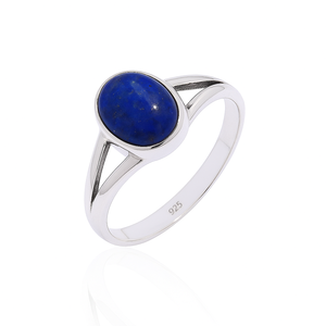 Natural <b>Lapis</b> <b>Lazuli</b> Oval Gemstone Bezel Setting <b>Ring</b> 925 Sterling Silver Handmade Minimalist Wedding & Party Unisex Jewelry - Product Image 1