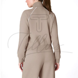 Women's Custom Logo Casual Solid Lightweight Breathable Polyester/Cotton Tracksuit <b>Set</b> with <b>Sweat</b> Track Jogger Pants - Product Image 2