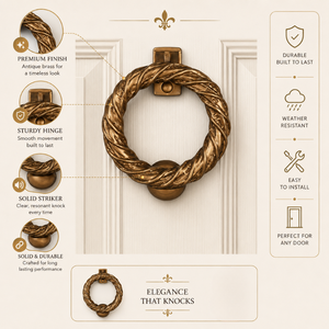 Timbre de puerta decorativo Royal Twisted Rope Ring con acabado en latón antiguo y dorado para entradas elegantes del hogar. - Product Image 5