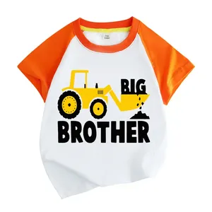 T-shirt à manches courtes pour garçons, motif tracteur Big Brother, en jersey de coton décontracté, logo frontal, style dessin animé, respirant, tricoté - Product Image 5