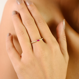 14K White Gold Men's Baguette Ruby & Diamond Pinky Ring - Product Image 1