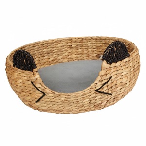 Lit pour animaux de compagnie en jacinthe d'eau, forme de chat élégante et mignonne, avec coussin, fait main en osier, maisonnette confortable pour chat et chien, nid douillet pour petits animaux, lit décoratif - Product Image 5