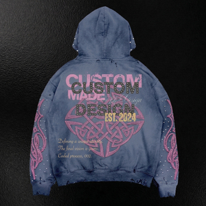 Ensemble de survêtement homme personnalisé avec broderie, strass et motifs graphiques, comprenant un sweat à capuche court à double couche et un pantalon de survêtement délavé à l'acide - Product Image 3