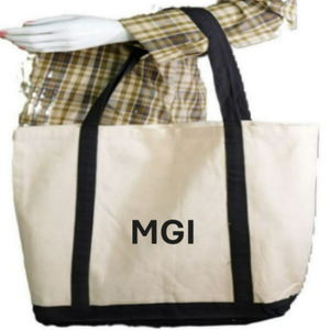 กระเป๋าผ้าแคนวาส MGI เป็นมิตรกับสิ่งแวดล้อม ใช้ซ้ำได้ ผลิตจากผ้าฝ้าย 100% ปิดด้วยซิปและกระดุม สายสะพายยาว ดีไซน์โลโก้ตัวอักษร สำหรับผู้หญิง - Product Image 5