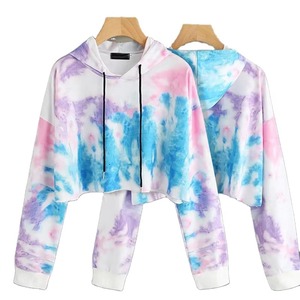 Sudadera con Capucha Corta Tie Dye para Mujer, Sudadera con Capucha Corta en Tonos Pastel, Sudadera con Capucha de Manga Larga para Mujer, Rosa, Azul, Morado, Logotipo Personalizado OEM - Product Image 4