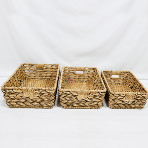 <b>Rectangular</b> Natural Rattan <b>Storage</b> <b>Basket</b> With Handles Rustic Style Multi Purpose Home Kitchen Organizer - Product Image 4