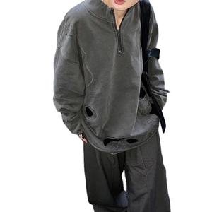 Sudadera personalizada de alta calidad con MOQ bajo, diseño de moda, sudadera bordada con cuello con cremallera, camisa de manga larga de fábrica - Product Image 1