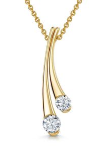 Collier pendentif à ruban avec deux pierres et diamants de laboratoire, plaqué or, style minimaliste, idéal pour les occasions festives - Product Image 4