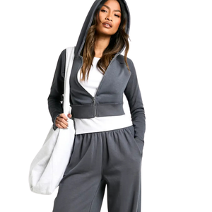 Women Cropped Quarter <b>Zip</b> Tracksuit Set High Neck Sweatshirt Wide Leg <b>Trousers</b> Contrast Hem Casual Two Piece Outfit Wholesale We - Product Image 6