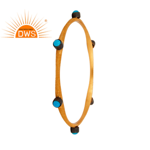 New Handmade 18k <b>Gold</b> <b>Plated</b> 925 Sterling Silver Turquoise Gemstone Sleek <b>Bangle</b> for Women Classic Collection - Product Image 4