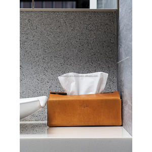 Boîte à mouchoirs en cuir marron pour comptoir de salle de bain, résistante à l'eau, dernier design, distributeur de serviettes, prix d'usine - Product Image 1