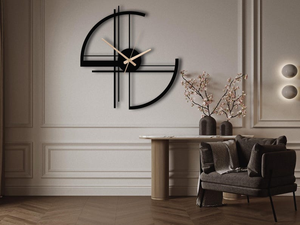 Modern Black Metal <b>Wall</b> <b>Clock</b> Geometric Abstract Design Artistic Decorative <b>Clock</b> for <b>Living</b> <b>Room</b> Home Office Bedroom Interior - Product Image 2