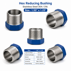 Buje reductor hexagonal de acero inoxidable 1-1/2 x 1-1/4, rosca NPT macho x hembra, accesorio de tubería resistente a la corrosión de alta presión, OEM - Product Image 2