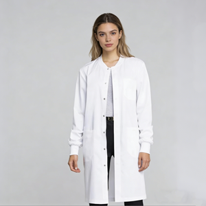 Blouse de laboratoire blanche tissée pour femme, uniforme d'hôpital, fermeture à boutons en coton, 3 poches, blouse médicale pour médecin - Product Image 1