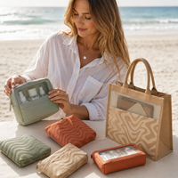Sac de maquillage en coton biologique écologique et en jute, pochette cosmétique multi-tailles, organiseur de rangement, sac fourre-tout avec logo personnalisé