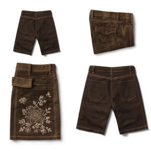 Pantalones Cortos de Gamuza Bordados Premium para Hombre, Transpirables y de Secado Rápido, Cintura Elástica, Estilo Urbano, Ecológicos, Color Marrón Oscuro - Product Image 2