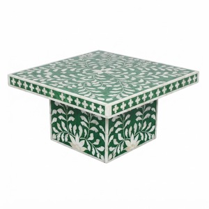 Mesa de centro cuadrada hecha a mano con incrustaciones de hueso verde, diseño floral de vid, para sala de estar, decoración del hogar, venta al por mayor, personalizada - Product Image 1