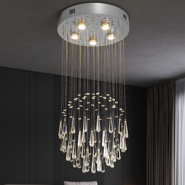 Duplex Building Droplight Villa Loft Apartment  High  Hollow Light Luxury  Crystal Chandelier Pendant Light
