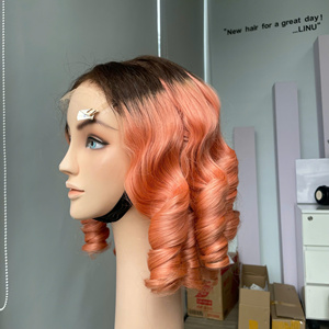 Super Quality 100% Virgin Vietnamese Hair <b>Wig</b> Bouncy Curly Super Double Drawn Ombre Pink Color Wholesale Priced - Product Image 3