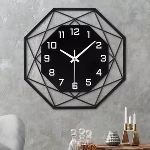 <b>Modern</b> Black Metal <b>Wall</b> <b>Clock</b> Abstract Geometric Design Quartz Analog Silent Living Room Decor Hanging Style <b>Wall</b> <b>Clock</b> - Product Image 5