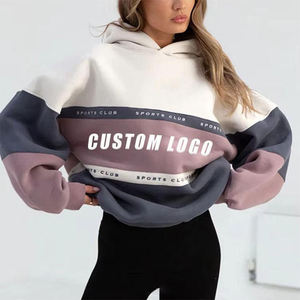Women's Eco-friendly Color Blocked Hoodie Oversized Drop Shoulder Cotton Blend <b>Sweatshirt</b> <b>Embroidery</b> Custom Logo Front Letter - Product Image 3