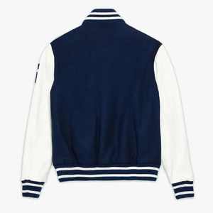 Factory Custom Womens Wool Blend Varsity <b>Jacket</b> White Faux <b>Leather</b> Sleeve Letter Embroidery Chenille Streetwear Letterman <b>Jacket</b> - Product Image 2