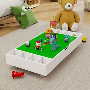 2-in-1 White Play <b>Table</b> Toy Organizer 38\" X 18.7\" X 5.9\" Rollaway & for <b>Lego</b> Compatible for Bed & Sofa-Kids' <b>Tables</b> - Product Image 2