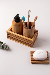 Wooden Bathroom Set Four-Piece Rectangle Minimalist Eco-Friendly <b>Soap</b> Dispenser Toothbrush <b>Holder</b> <b>Soap</b> Dish Bathroom Set - Product Image 6